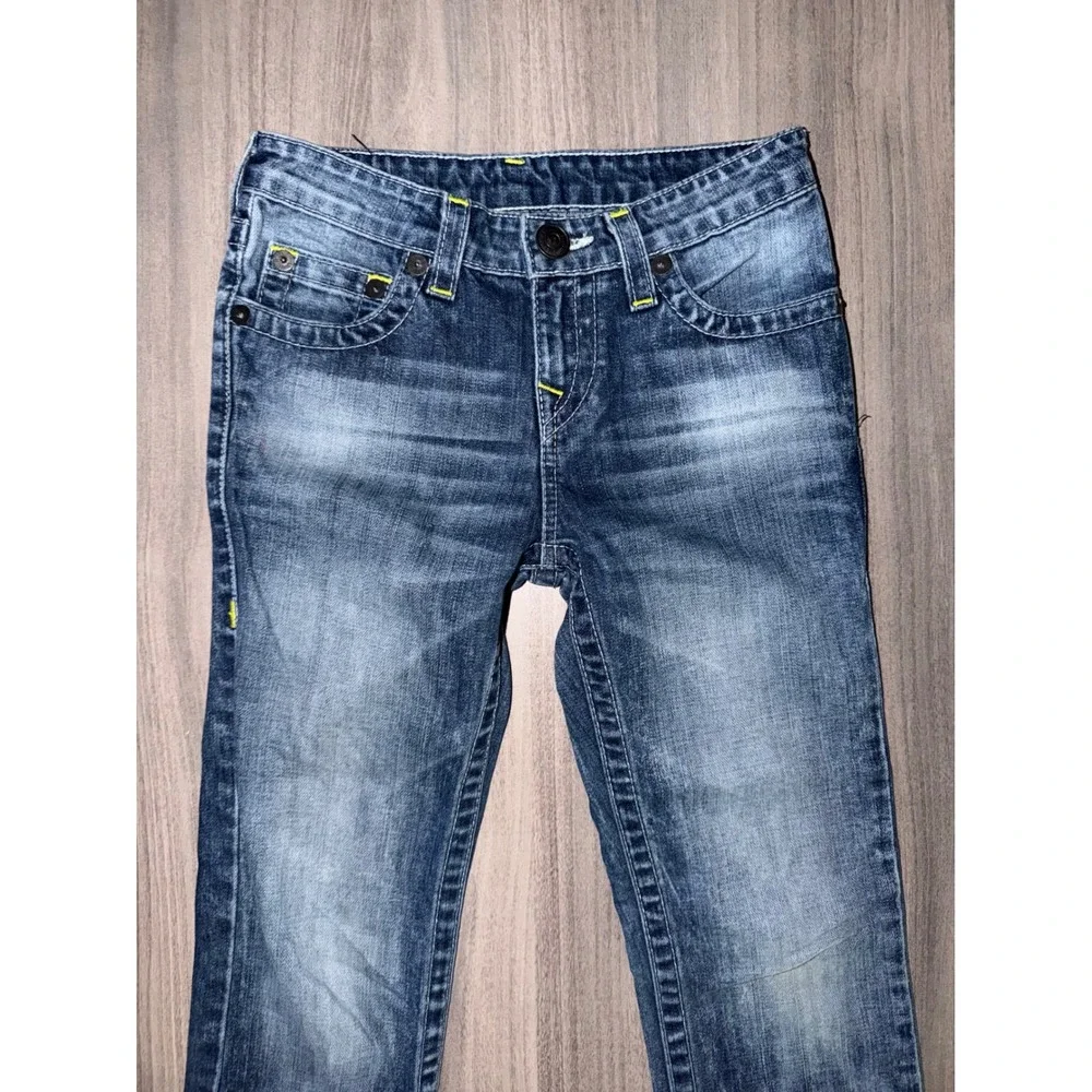 True Religion Kids Boys Girls Straight Leg Jeans Blue Wash 10 Yellow Stitch A1